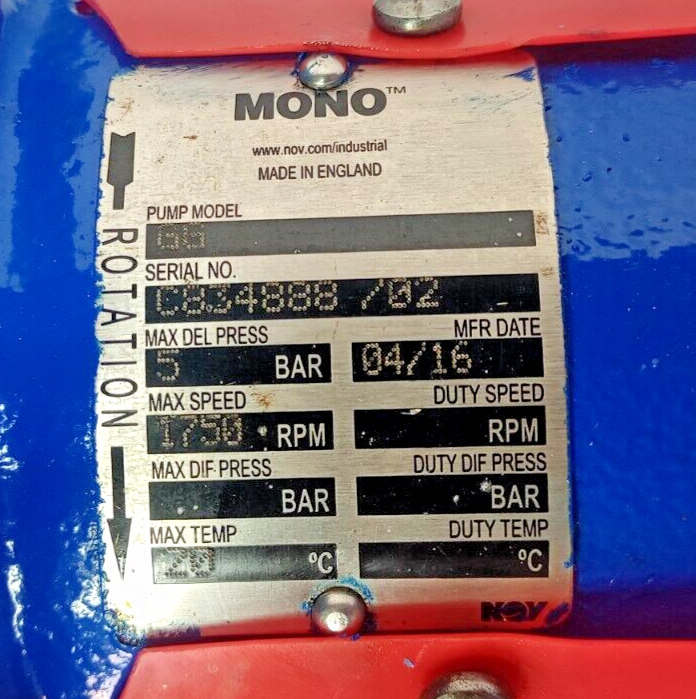 NOV Mono pump GG Progressive cavity single screw pump - Pressure Tested