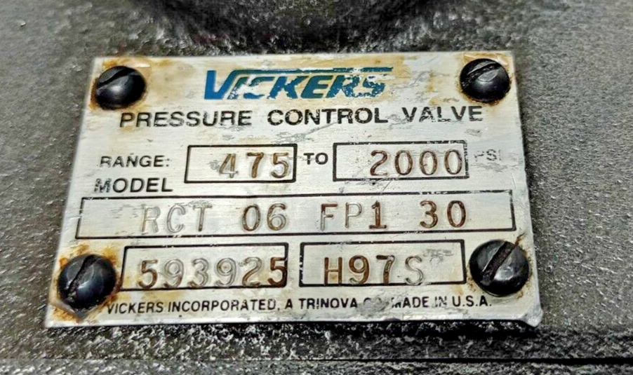 Vickers RCT 06 FP1 30 Hydraulic Pressure Relief valve Range: 475-2000 PSI