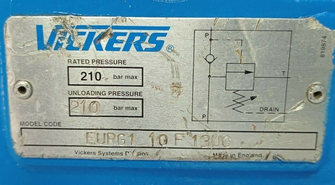 Vickers EURG1 10F 13UG Unloading pressure relief valve Rated pressure: 210 bar