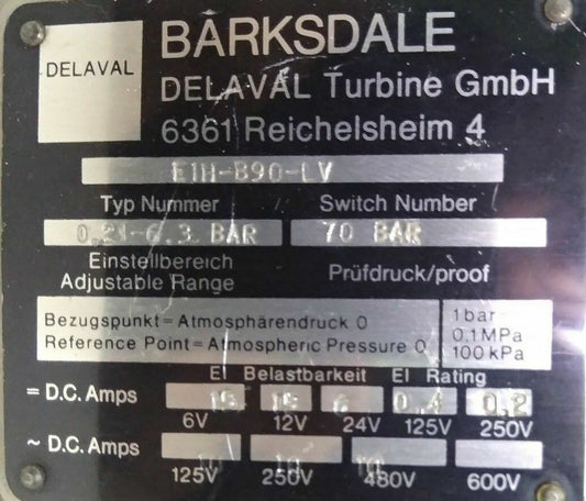 BARKSDALE TYPE: E1H-B90-LV Pressure switch - NEW