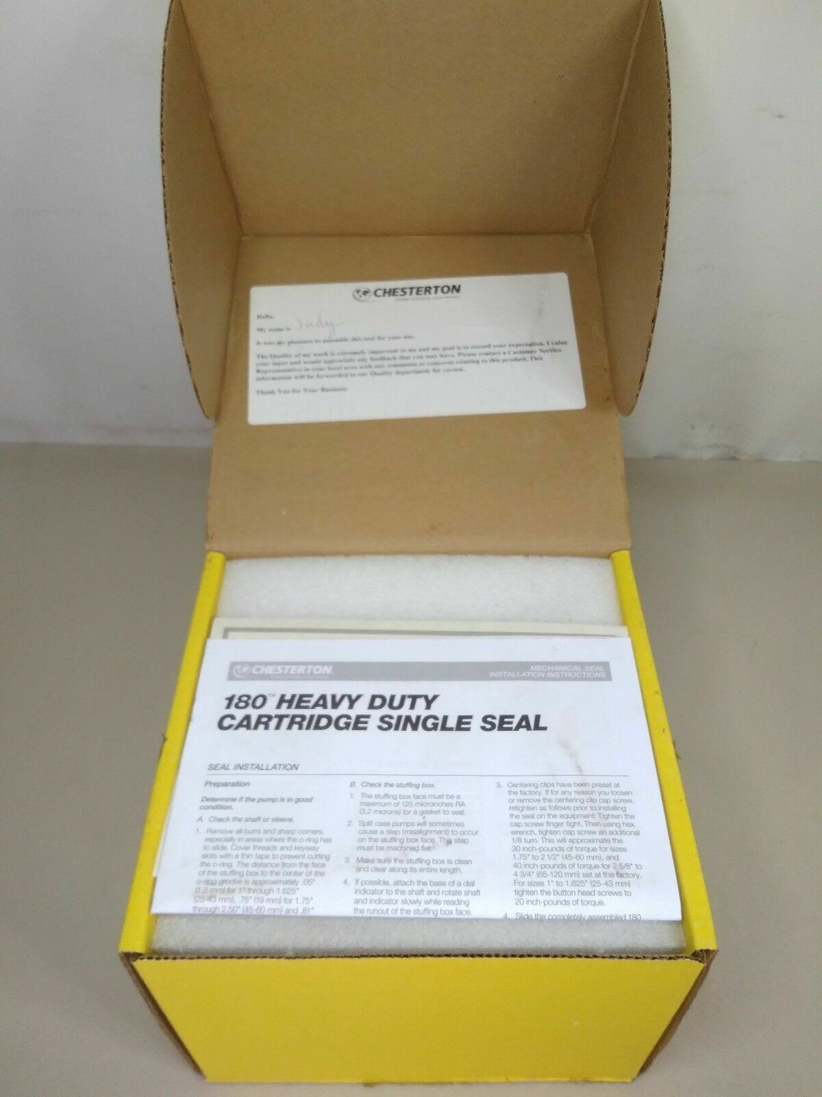 CHESTERTON 180WB HIGH RELIABILITY CARTRIDGE SINGLE SEAL SIZE-20 - NEW