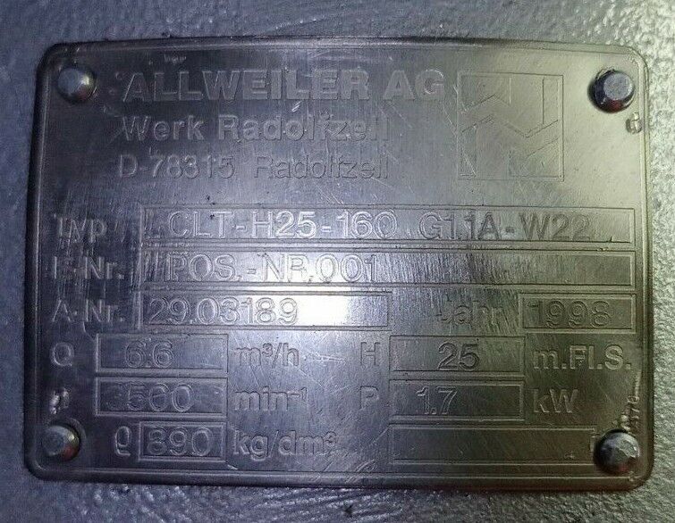 ALLWEILER CLT-H25-160 G11A-W22 Centrifugal pump
