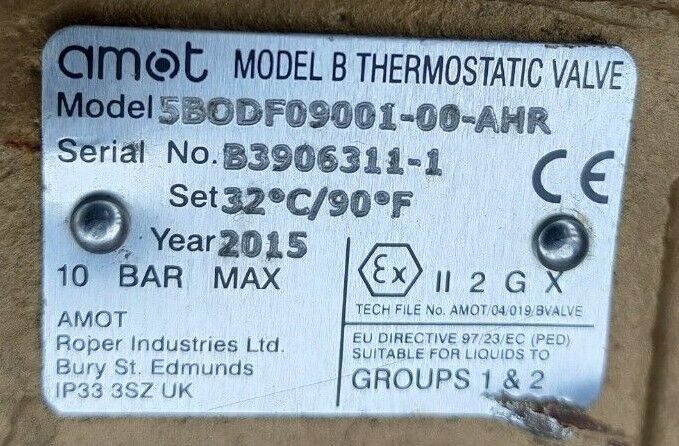 AMOT 5BODF09001-00-AHR MODEL B THERMOSTATIC CONTROL VALVE - NEW