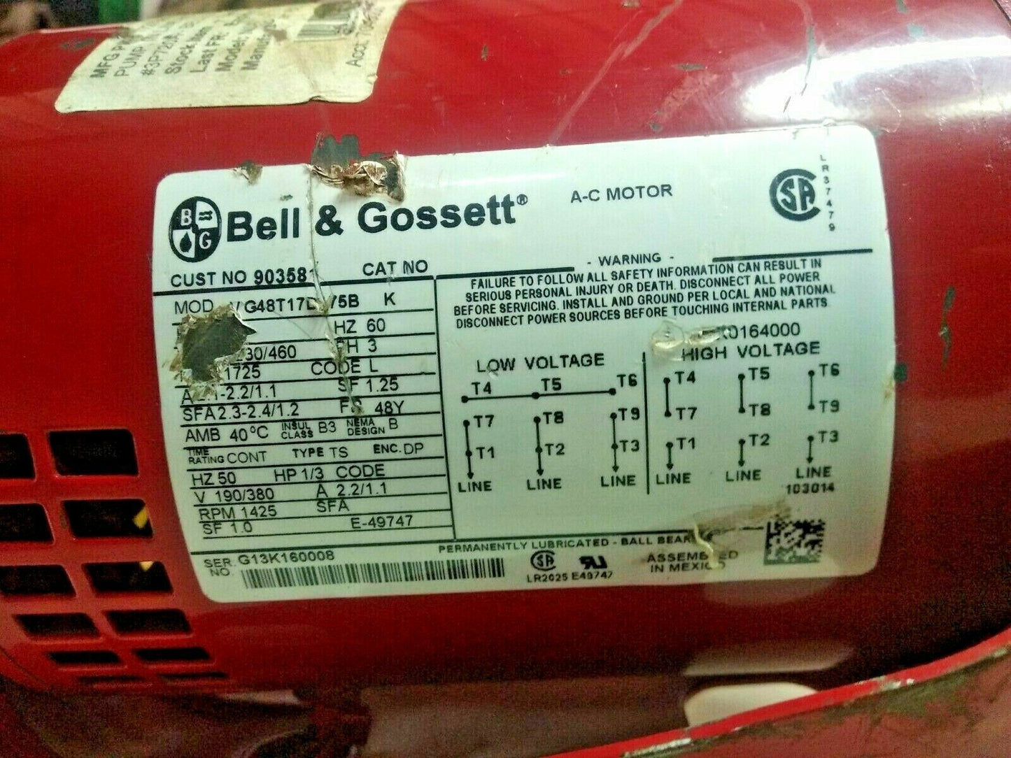 BELL & GOSSETT 172738LF Series 60 In line Circulator Pump With AC motor 1/3 HP