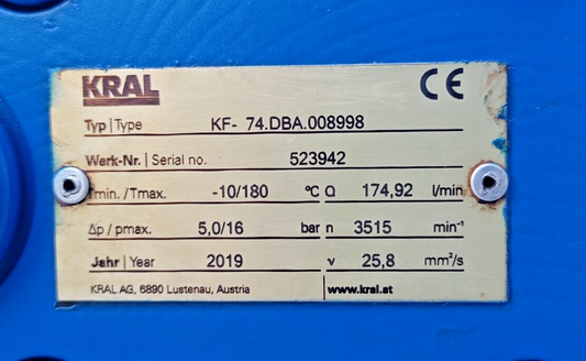 Kral KF-74.DBA.008998 Triple screw Magnetic coupling pump with Electric motor