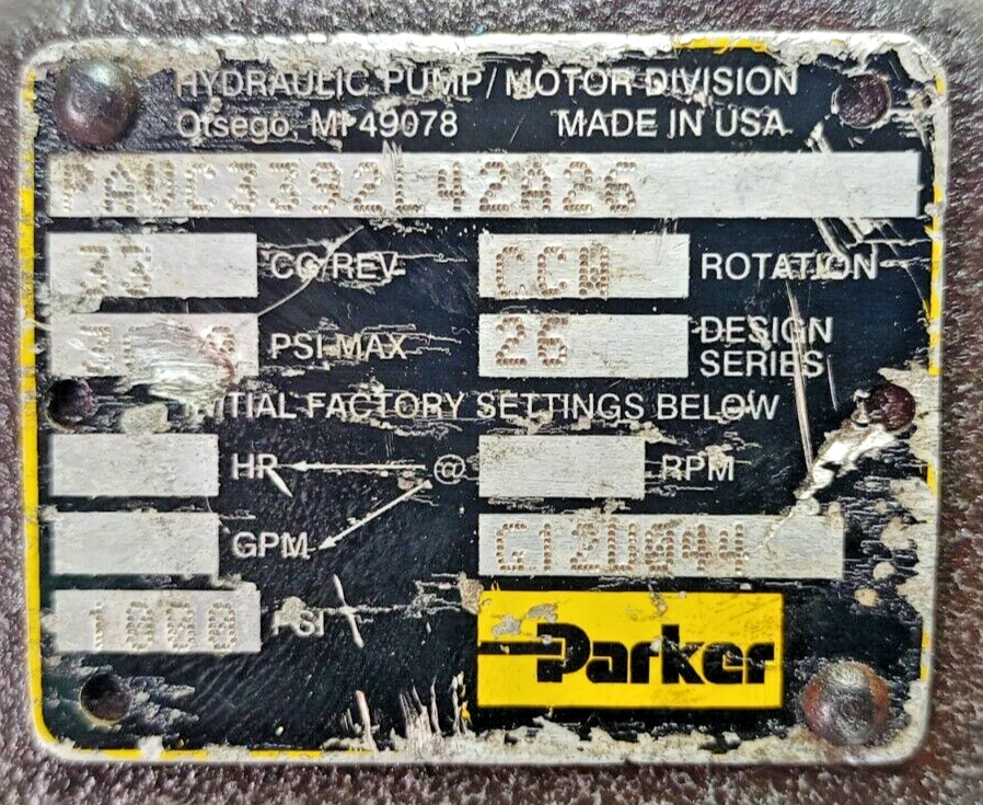 Parker PAVC3392L42A26 Hydraulic Piston pump PAVC33 Series - Refurbished