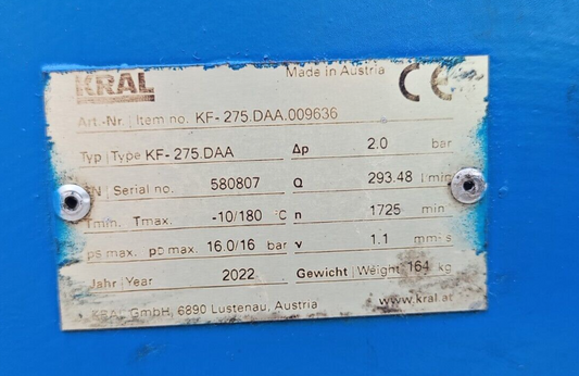 Kral KF-275.DAA Magnetic coupling Triple screw pump with motor Mfg.2022