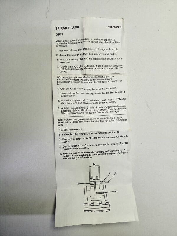 Spirax Sarco DP17TE Pilot operated Pressure/Temperature control valve DN15 PN25
