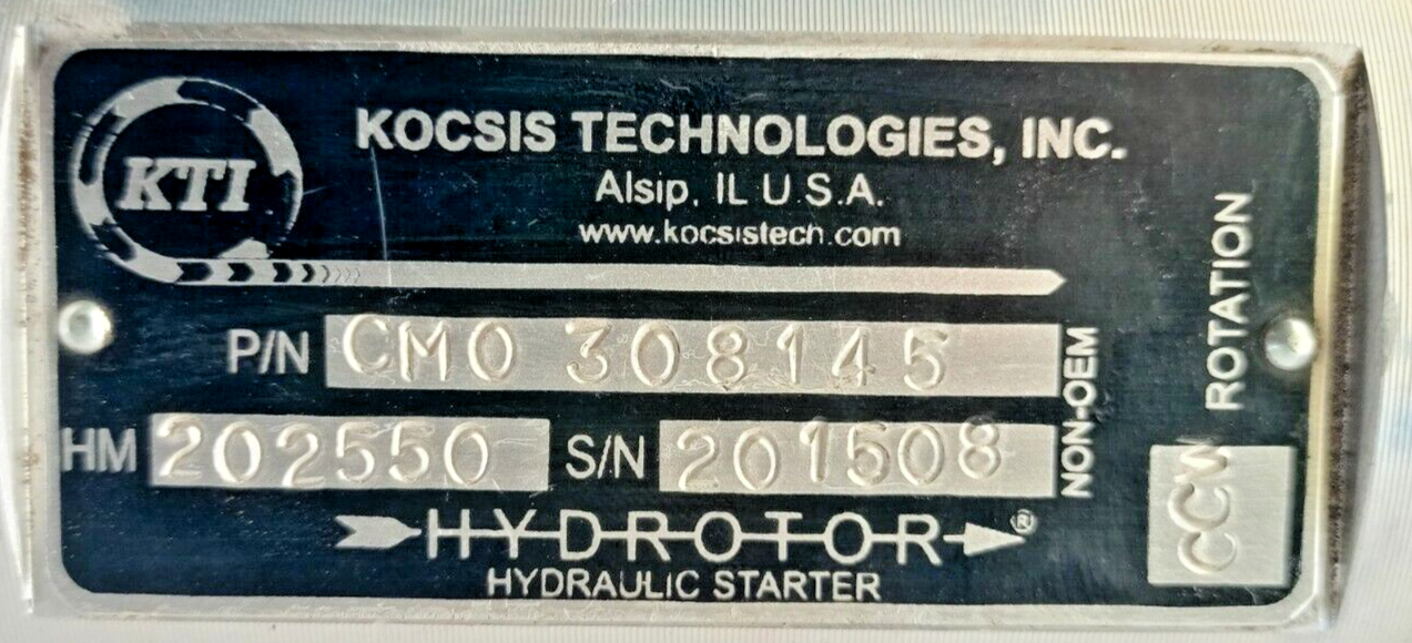 KTI Hydrotor A-Series Hydraulic starter P/N: CMO 308145 A2-10D2125-KA094 - NEW