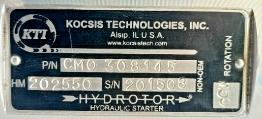KTI Hydrotor A-Series Hydraulic starter P/N: CMO 308145 A2-10D2125-KA094 - NEW