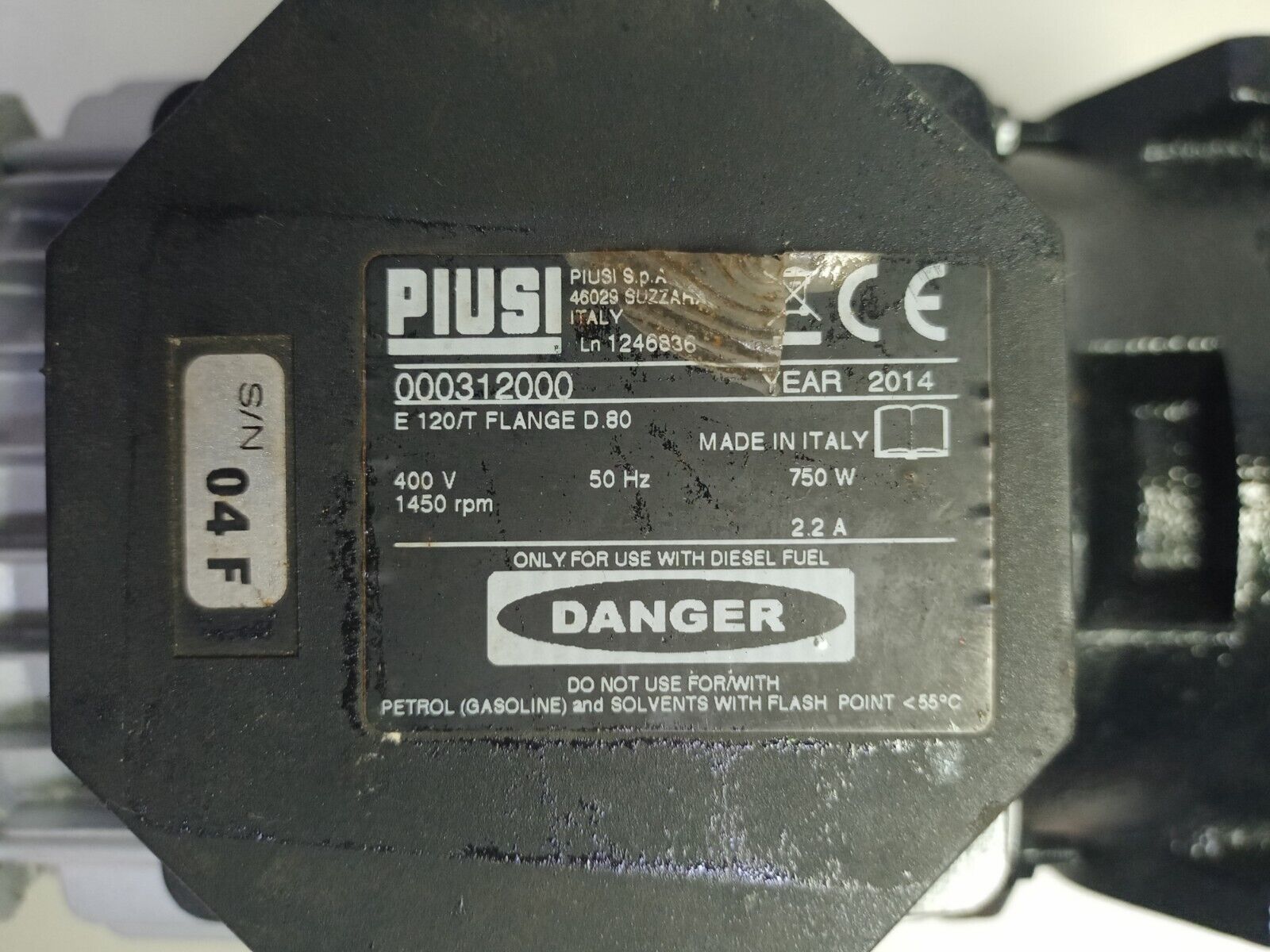 Piusi E120/T Flange D.80 Code: 000312000 Fuel Transfer pump