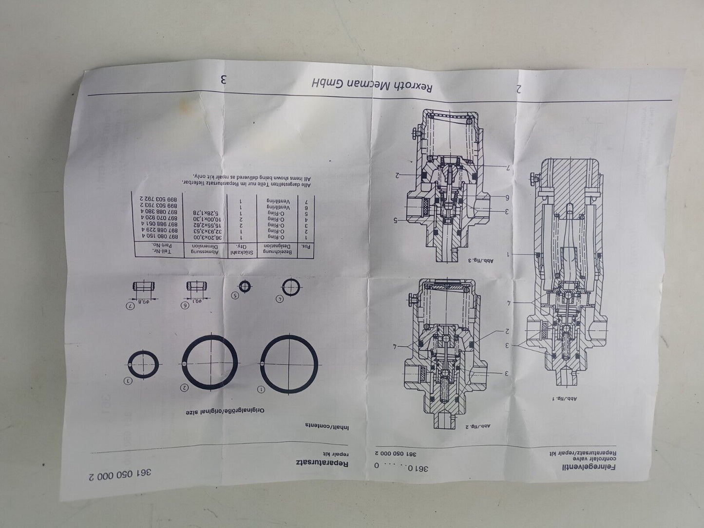 Rexroth 3610500002 Pneumatic Valve Repair kit - NEW
