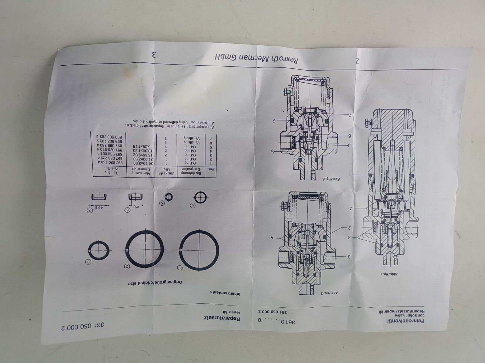 Rexroth 3610500002 Pneumatic Valve Repair kit - NEW
