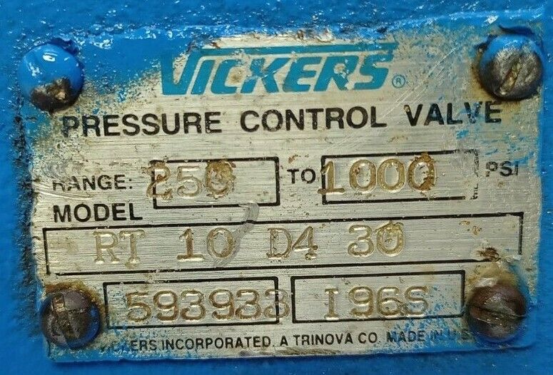 Vickers RT 10 D4 30 Pressure control valve range: 250-1000 psi - NEW