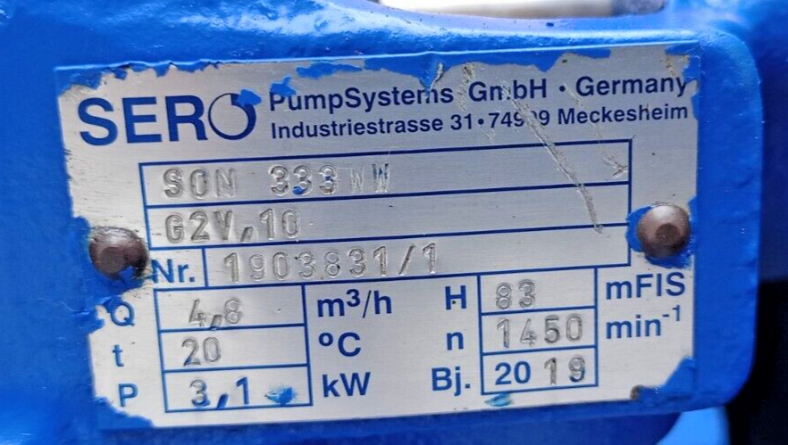 Sero SON 333WW Self priming Side channel pump with 4/4.8kw 1435-1720rpm motor