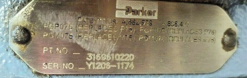 Parker PGP075 PT No.: 3169610220 Hydraulic gear Pump - TESTED PUMP