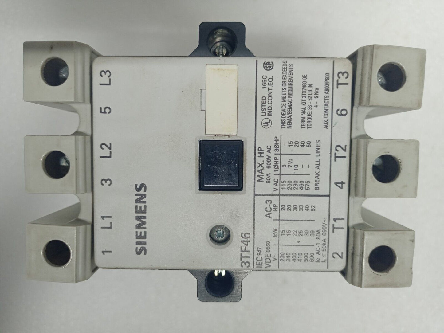 Siemens 3TF46 22-0AL2 Contactor 80A 600V AC