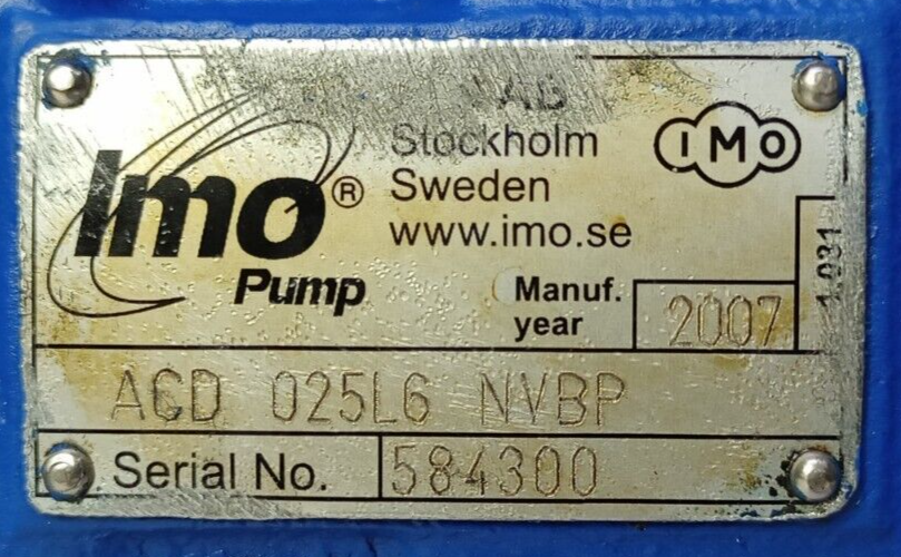 IMO ACD 025L6 NVBP Triple screw pump 0.55kW electric Motor - Refurbished Tested