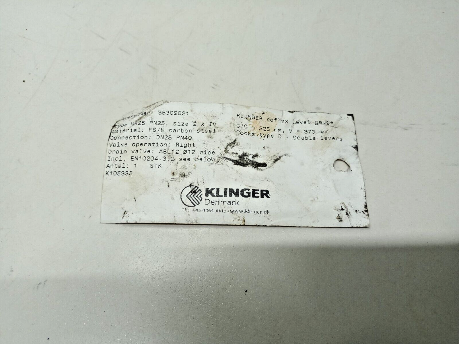 Klinger MR25 Reflex Level Gauge DN25 PN40, MR25 PN25 Size 2xIV - NEW