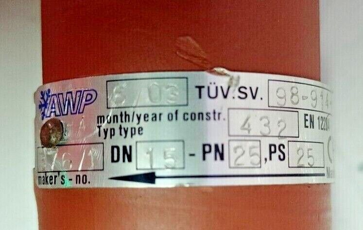 AWP Safety valve TUV.SV. 98-914-15 DN15 PN25 PS25 Safety valve - NEW