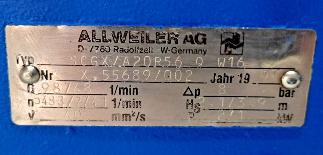 Allweiler SCGX/A20R56 Q W16 Triple screw pump oil transfer pump