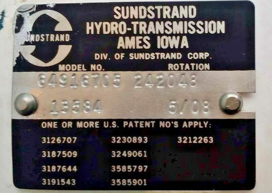 SUNDSTRAND HYDRO-TRANSMISSION 64916705 Hydraulic Piston pump Model code:24-2048