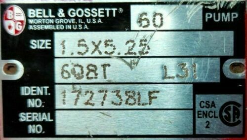 BELL & GOSSETT 172738LF Series 60 In line Circulator Pump With AC motor 1/3 HP