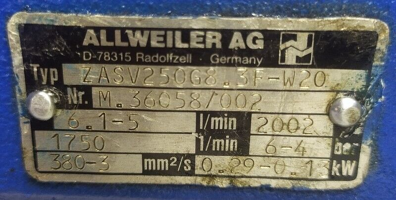 Allweiler AG ZASV 250 G8.3F-W20 Triple screw pump - Pressure tested