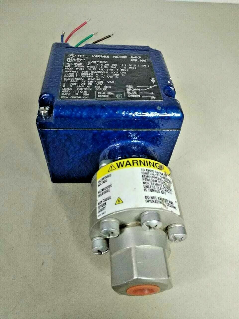 ITT Neo-Dyn Adjustable Pressure Switch Model: 200P18C6 Range: 1000-10,000 PSIG