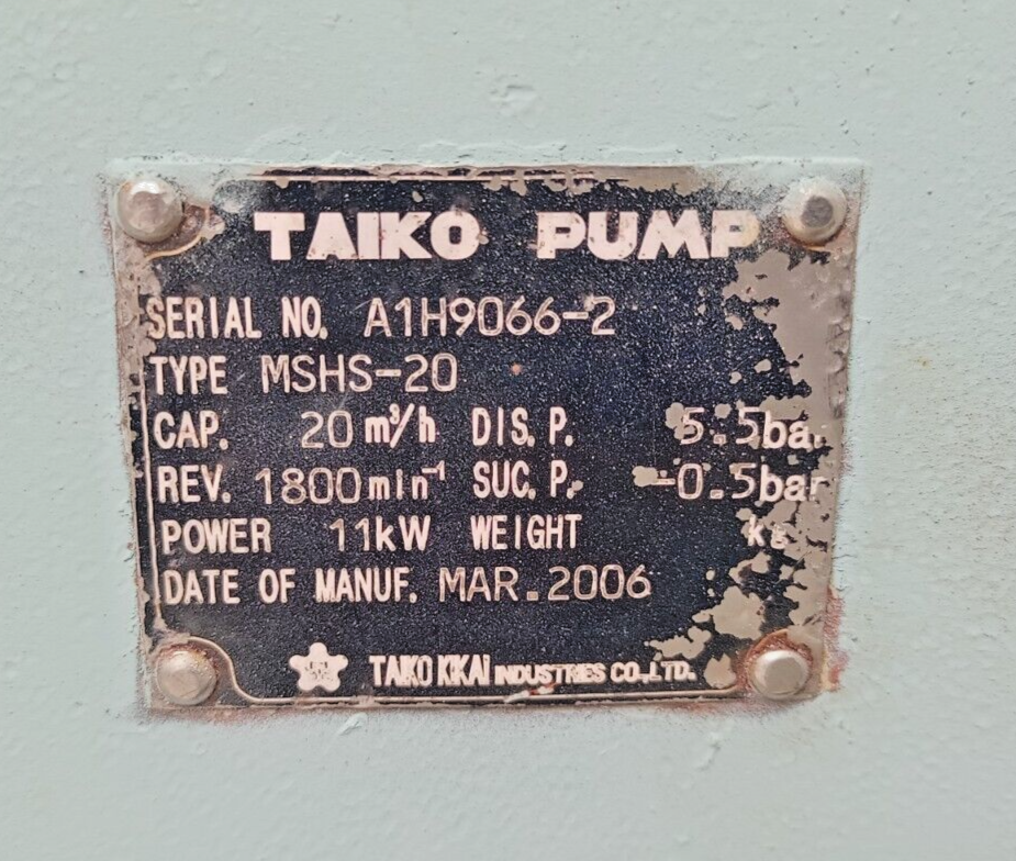Taiko kikai MSHS-20 Horizontal Three rotor screw pump