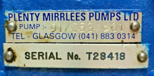 Plenty Mirrlees pump Triro T-range 91/253/501 Triple screw pump