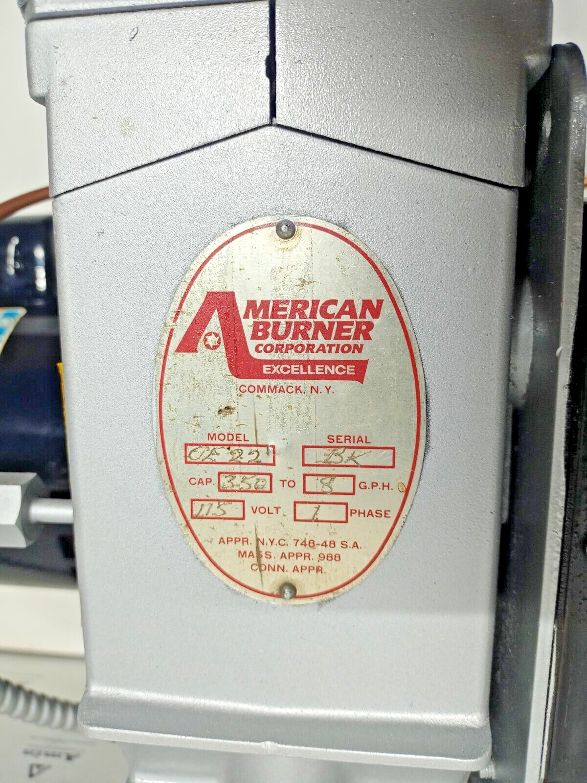 American Burner Model: OE 22 with Webster pump complete