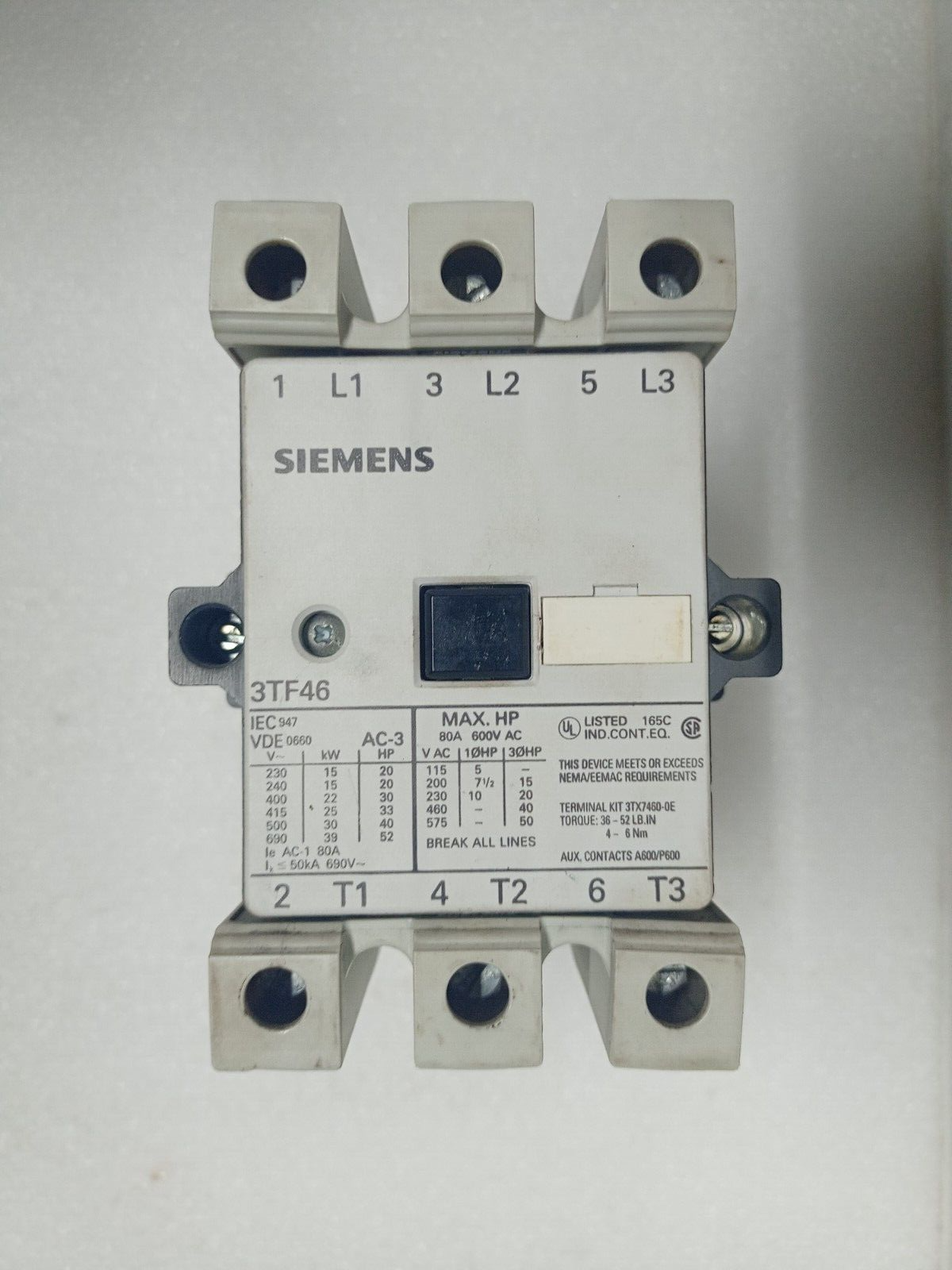 Siemens 3TF46 22-0AL2 Contactor 80A 600V AC