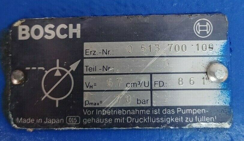 Bosch 0513 700 109 Hydraulic Vane pump 0513R15A7FPV67SM7FY7 - Pressure Tested