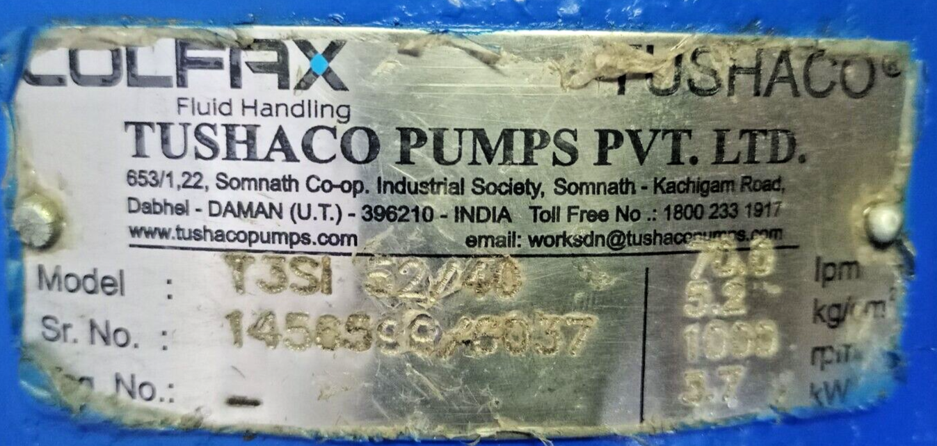 Colfax Tushaco pump T3SI 52/40 Triple screw oil pump with mounting - Refurbished
