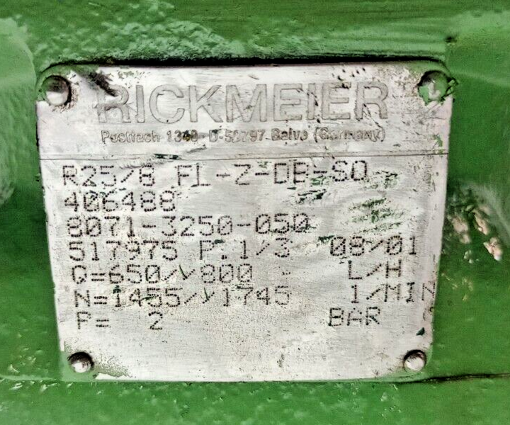 Rickmeier R25/8 FL-Z-DB-SO Hydraulic gear pump - Pressure Tested
