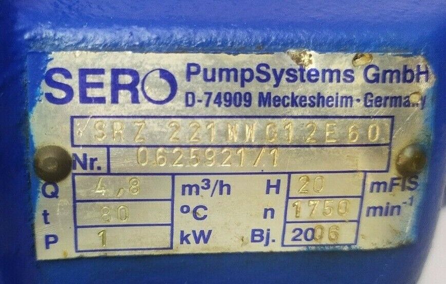 Sero SRZ 221 WWG12E60 Self priming Side channel pump
