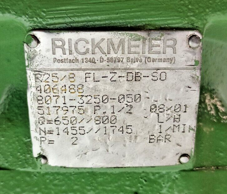 Rickmeier R25/8 FL-Z-DB-SO Hydraulic gear pump - Pressure Tested