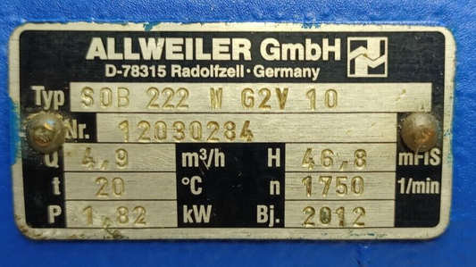 Allweiler S0B 222 W G2V 10 Centrifugal pump