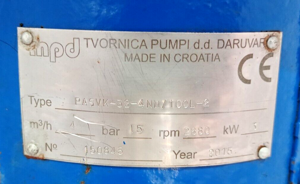 mpd Tvornica PASVK-32-4NM/100L-2 Screw pump with 3/3.4kw 50/60hz motor complete