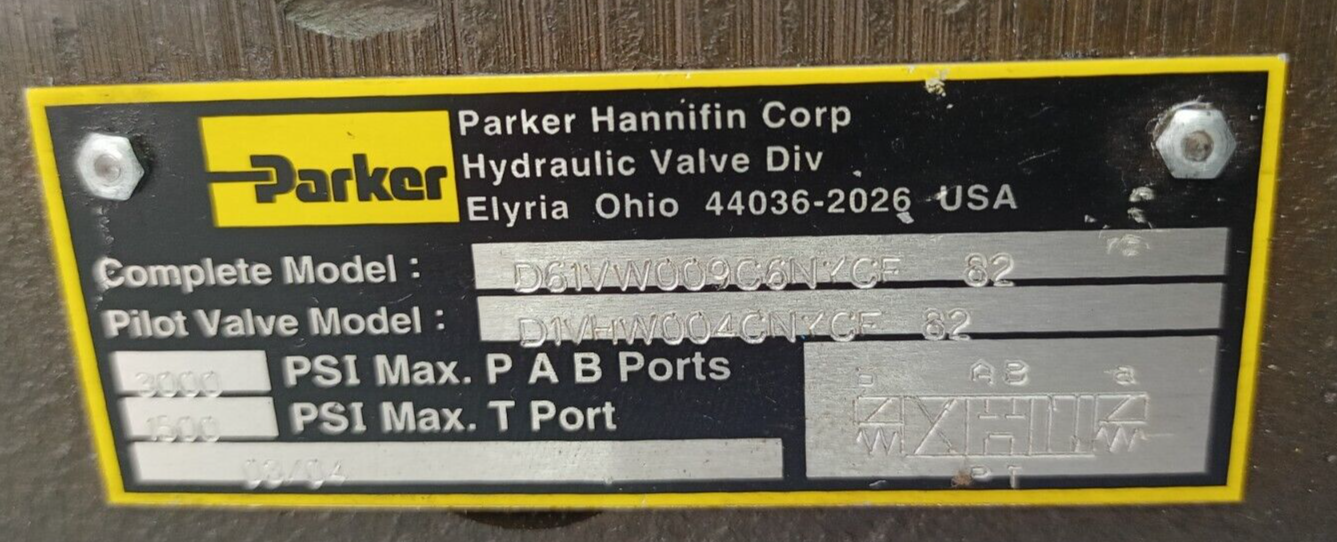 Parker D61VW009C6NYCF Hydraulic Directional control valve D1VHW004CNYCF - NEW