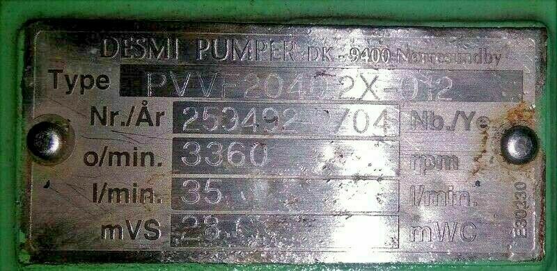 Desmi pumper PVVF20402X-012 Distilate pump/ Fresh water generator pump
