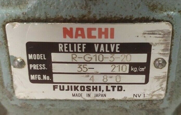 Nachi R-G10-3-20 Pressure Relief Valve, Range: 35-210 bar - NEW