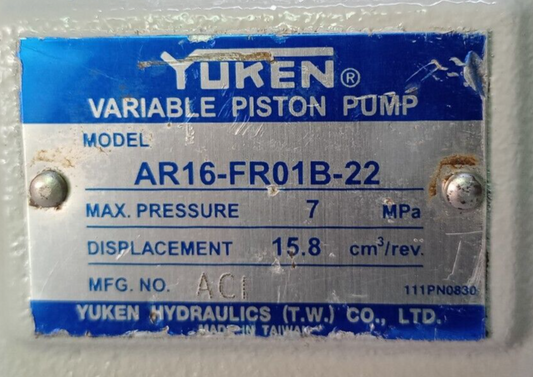 Yuken AR16-FR01B-22 Variable Pisotn pump - Refurbished