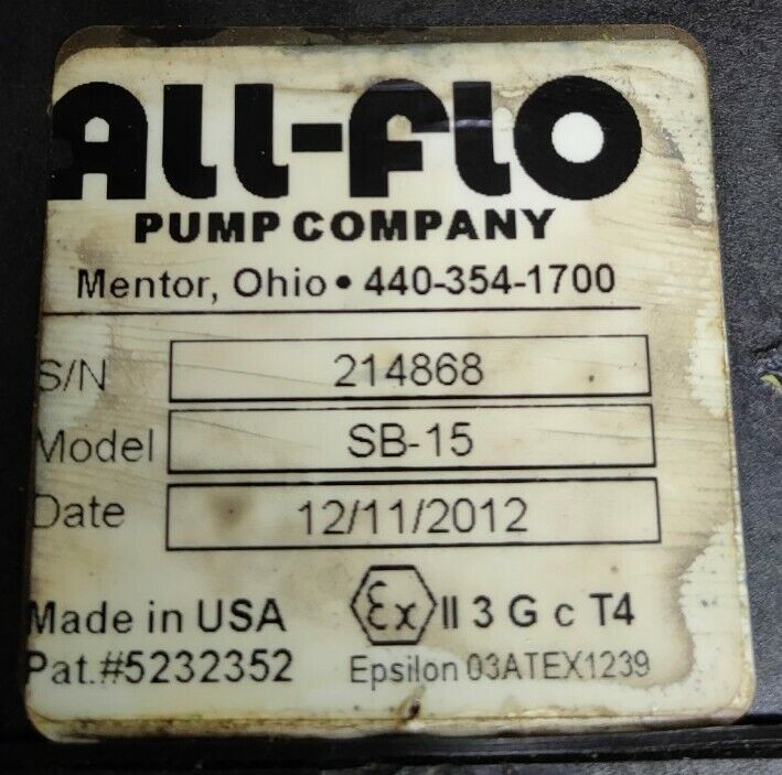 All-Flo SB-15 Air Driven Double Diaphragm 316 SS/Geolast pump, size: 1 1/2'' In.