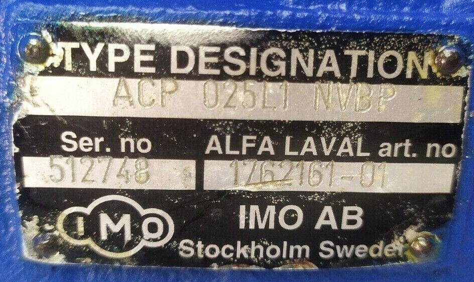 IMO ACP 025L1 NVBP Triple screw pump, Alfa laval art no.: 1762161-01