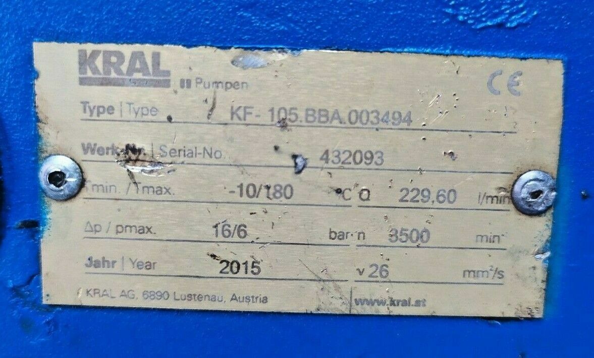 KRAL KF-105.BBA.003494 , S/N: 432093 Triple screw pump