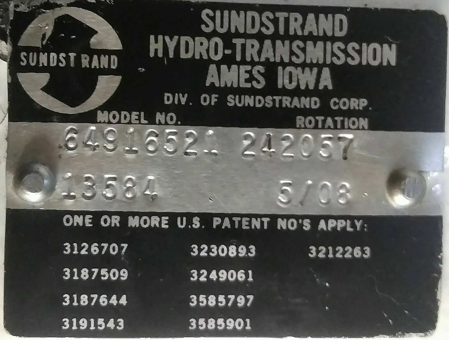 SUNDSTRAND HYDRO-TRANSMISSION 64916521 Hydraulic Piston pump Model code:24-2057