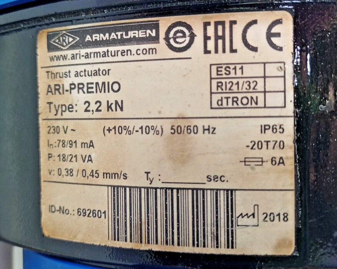 Ari-armaturen ARI-PREMIO 2,2 kN Electric Thrust Actuator STEVI 440 Kvs 10 GLP
