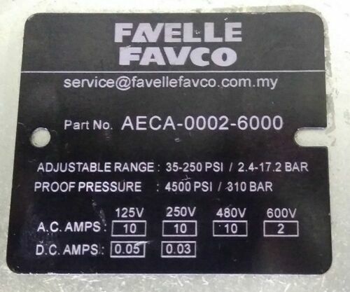 Favelle Favco AECA-0002-6000 Pressure switch (Range: 35-250 psi) - NEW